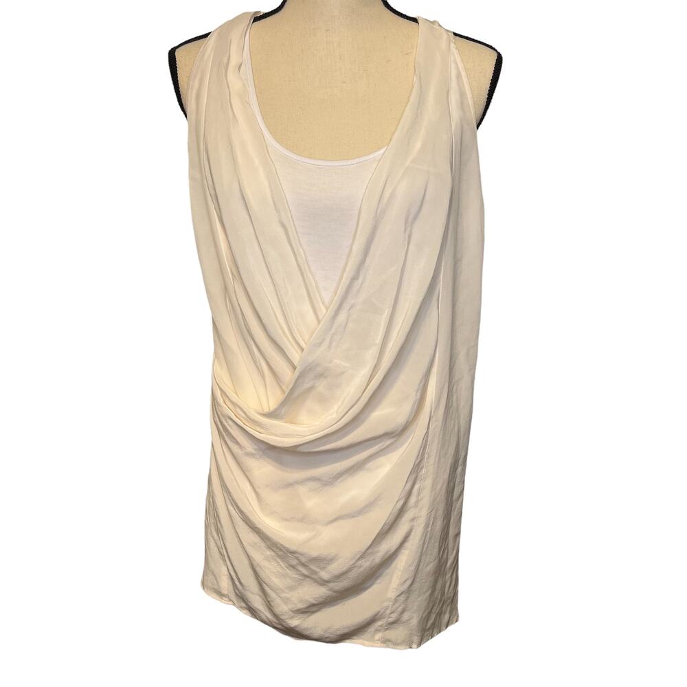 BEBE Tunic Halter Top L White Draped Casual Lounge Staple Capsule Minimal NWT